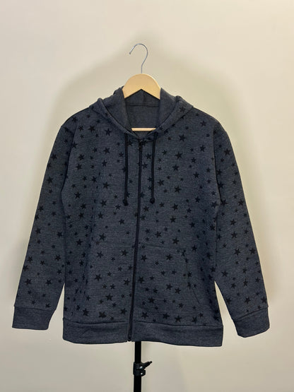 Unisex Winter Charcoal Star Printed Zipper Hoodie