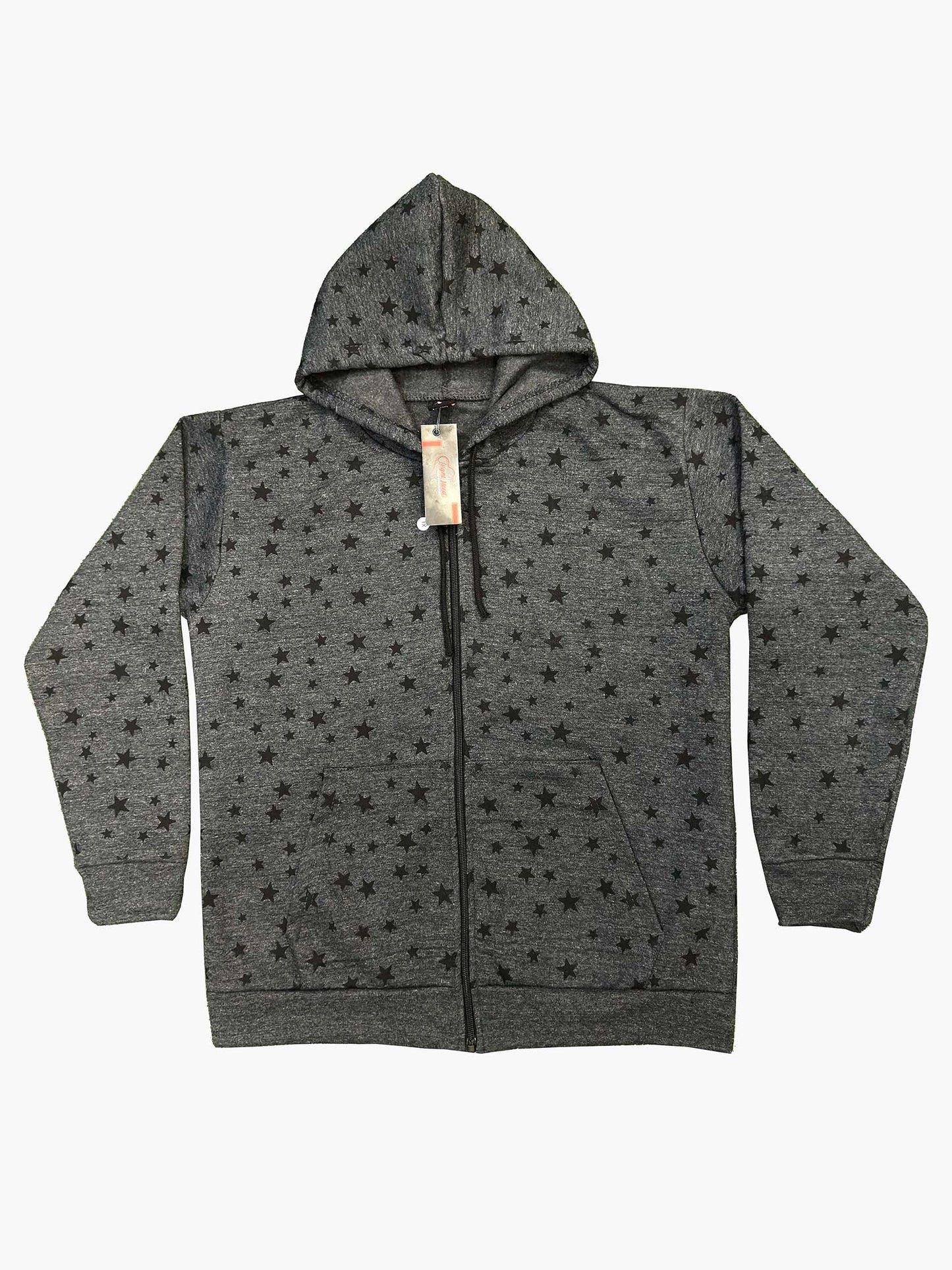 Unisex Winter Charcoal Star Printed Zipper Hoodie