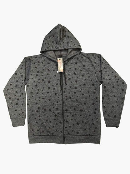 Unisex Winter Charcoal Star Printed Zipper Hoodie