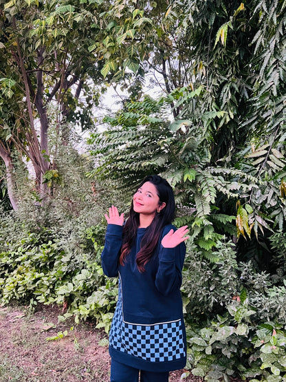 Winter Blue Mosaic Printed Long Sleeves 2 PC Co-Ord Set