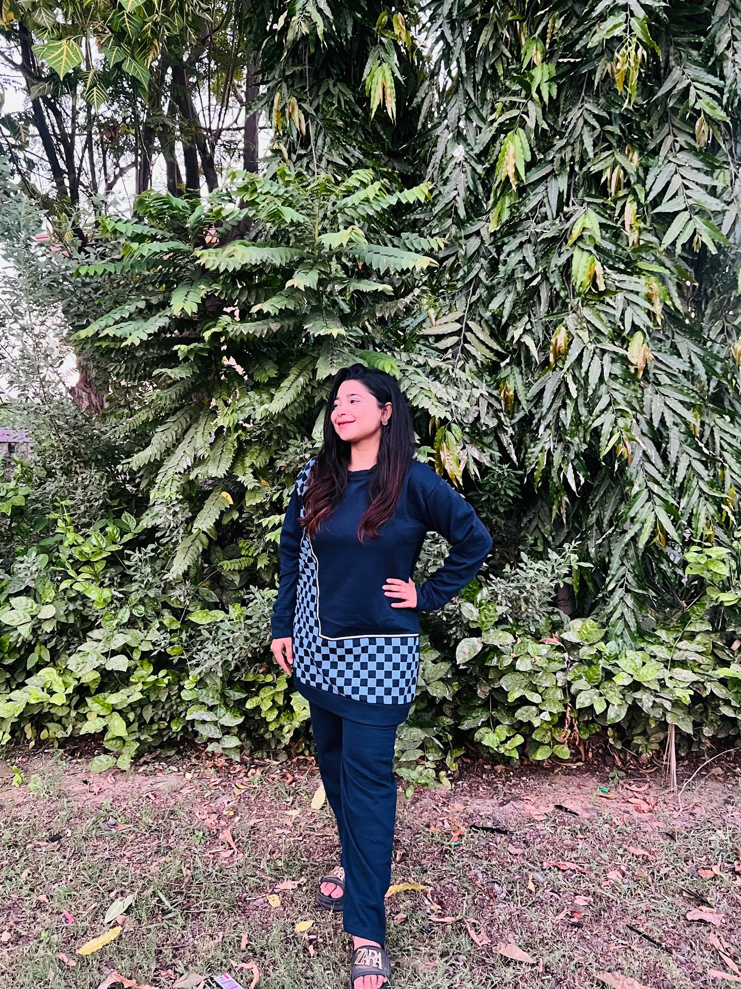 Winter Blue Mosaic Printed Long Sleeves 2 PC Co-Ord Set