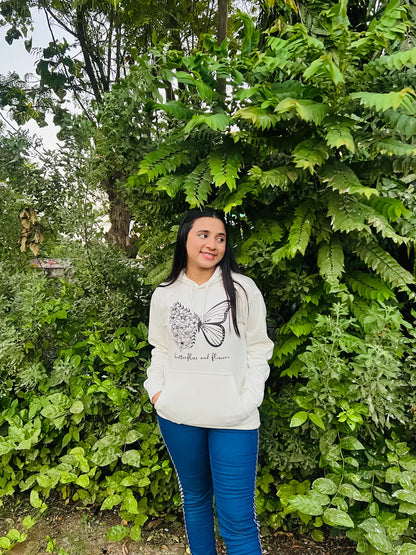 Winter Butterfly Printed Hoodie For Women