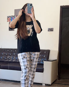 3 Piece Printed Night Suit Check Panda