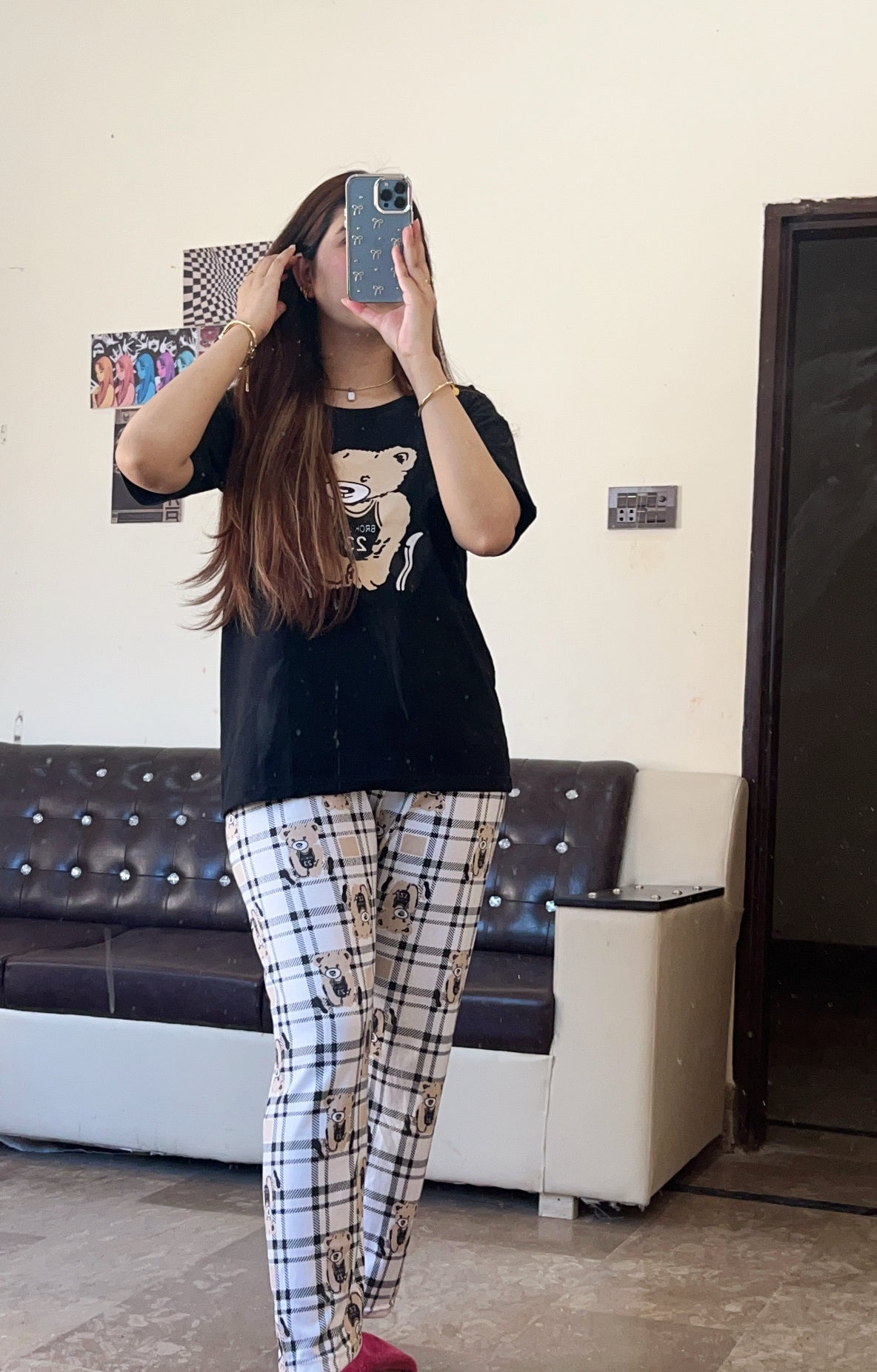 3 Piece Printed Night Suit Check Panda