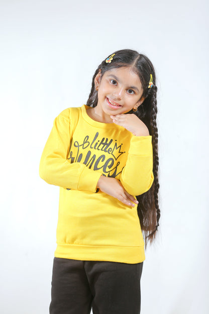 Fleece Fabric Yellow Little Princess Printed Kids Winter Suit ( Each )
