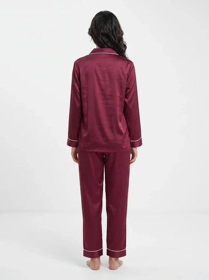 Maroon Satin Silk Pj Set