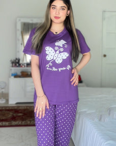 Purple Butterfly Printed  Night Suit