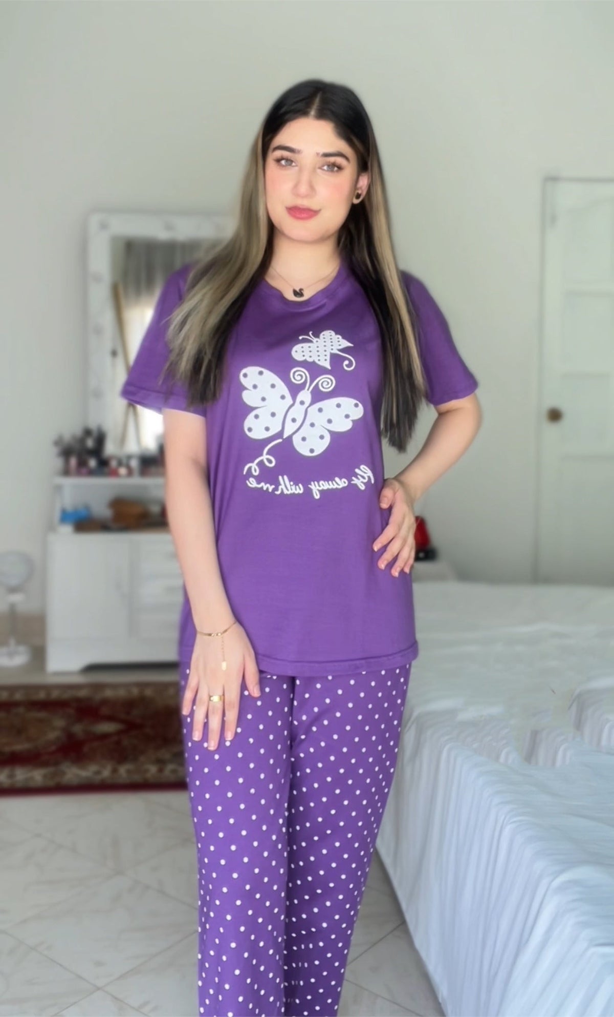 Purple Butterfly Printed  Night Suit