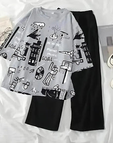 Grey Funcky Printed Night Suits