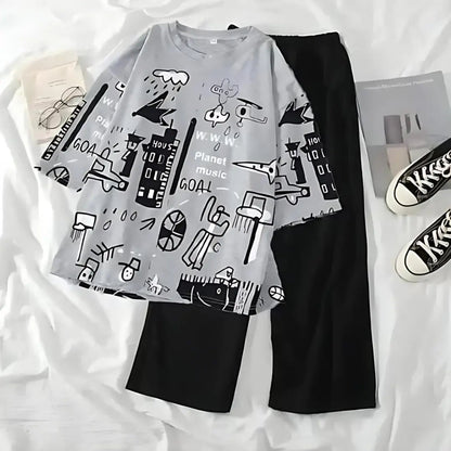 Grey Funcky Printed  Night Suit