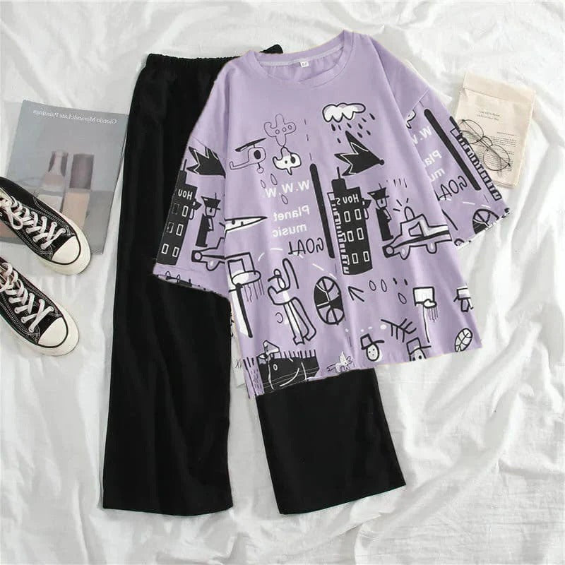 Purple Funcky Printed Night Suit