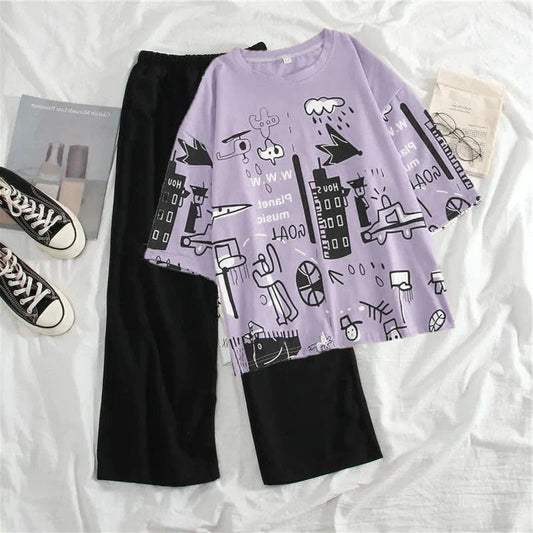 Purple Funcky Printed Night Suit