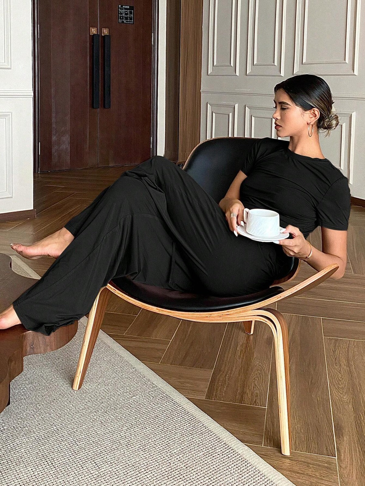 Black Plain Stylish Night Suit