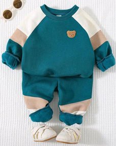 Green Teddy Printed Kids Winter Suit