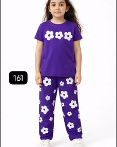 Purple Flower Half Sleeve Kids Suit
