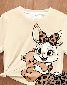 Cute Bunny & Bear Half Sleeve Printed Night Suit (7-14 Years)