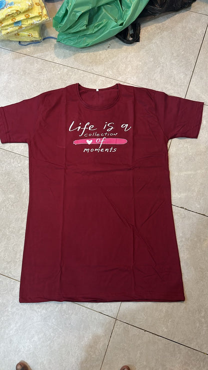 Life Moments Printed Maroon Long T Shirt