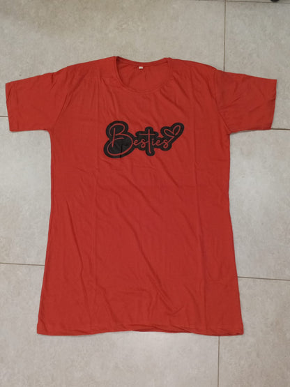 Besties Printed Red Long T Shirt