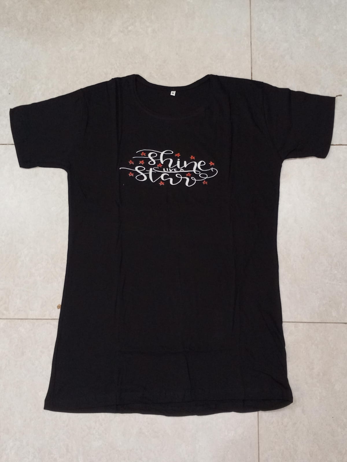 Shine Star Printed Black Long T Shirt