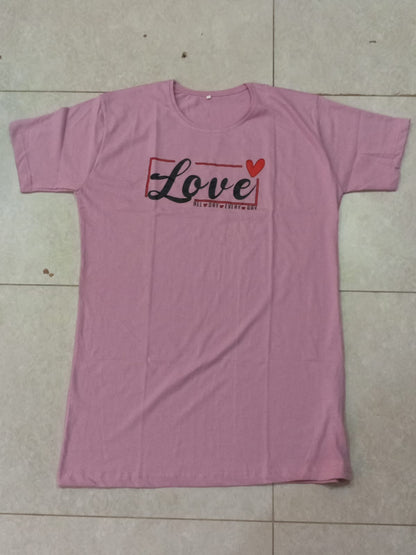 Love Forever Printed Pink Long T Shirt