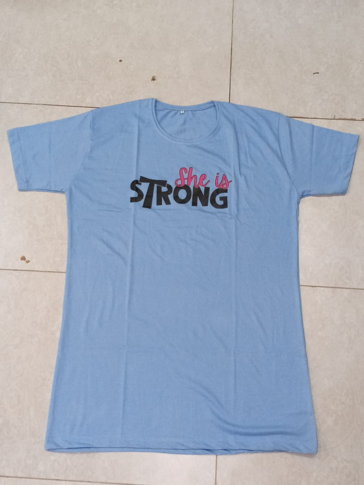 Just Smile Printed Blue Long T Shirt