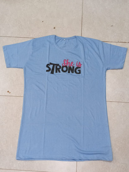 Just Smile Printed Blue Long T Shirt
