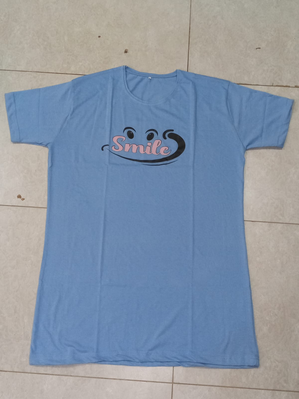 Just Smile Printed Blue Long T Shirt