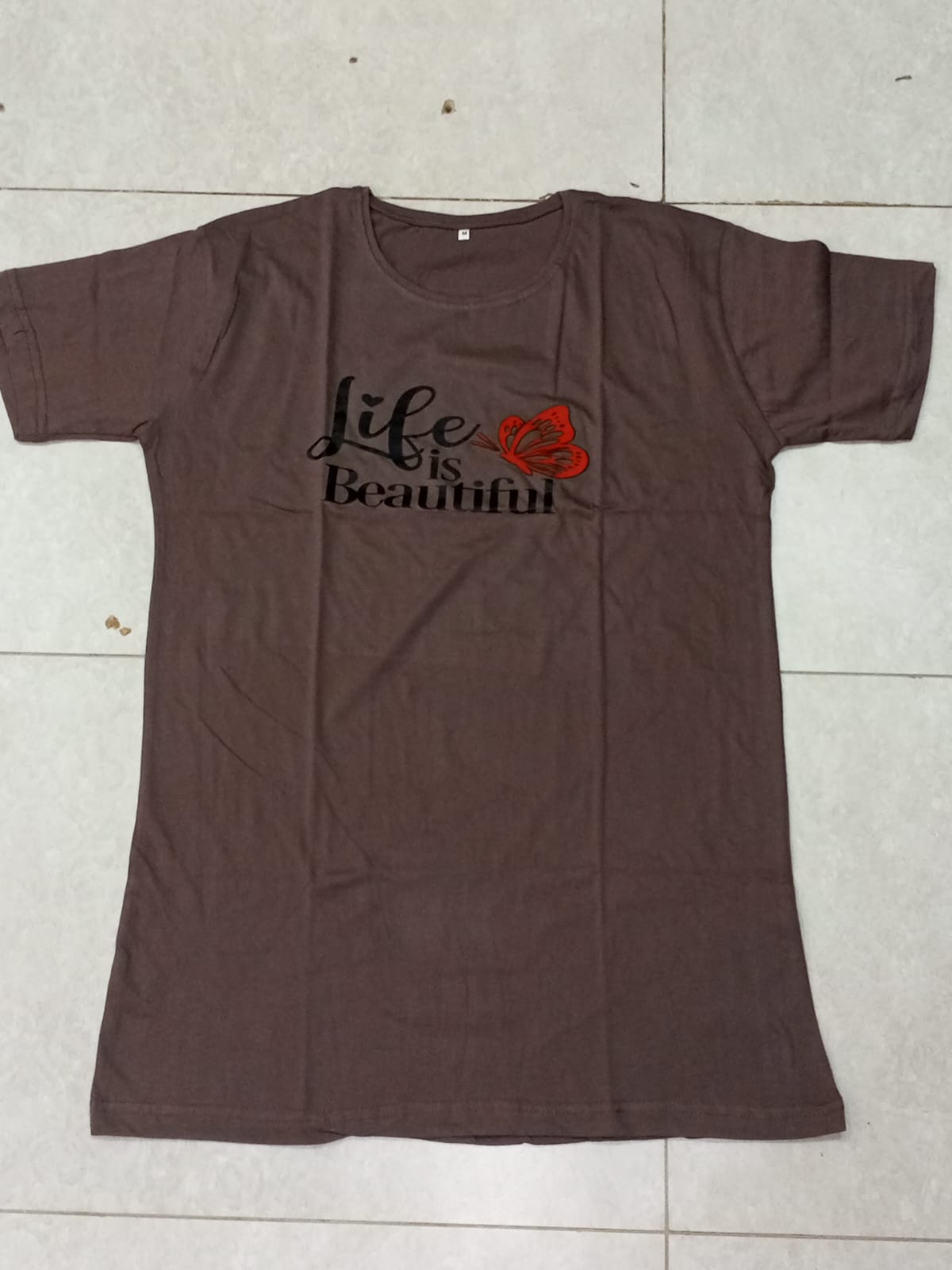 Beautiful Life Printed Brown Long T Shirt