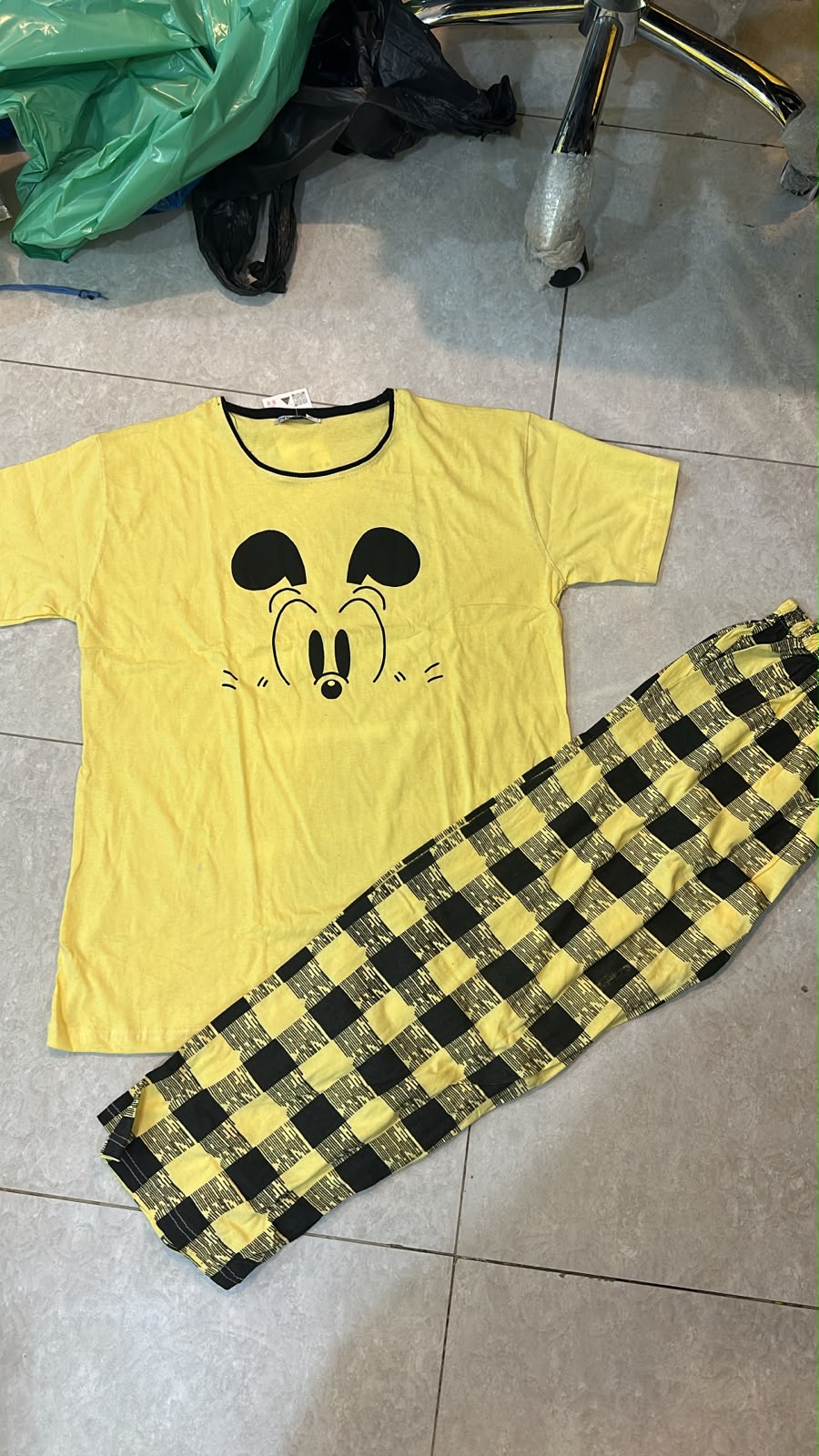 Yellow Mickey Printed Night Suit