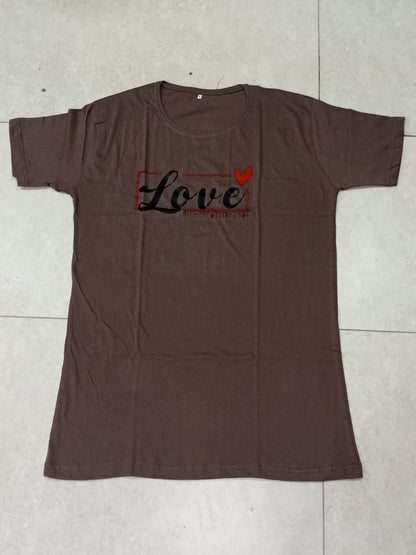 Beautiful Life Printed Brown Long T Shirt