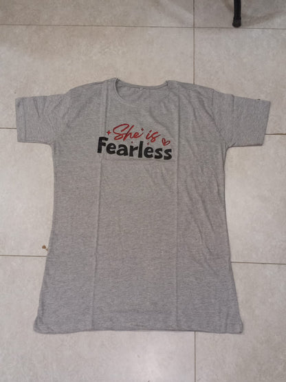 Fearless Printed Grey Long T Shirt