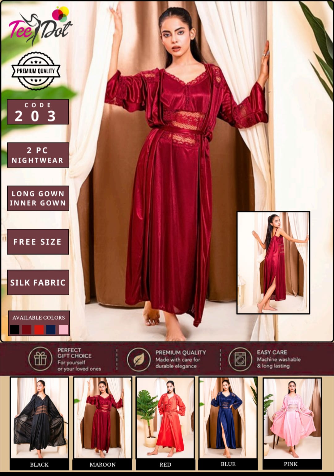 2 Piece Long Inner Gown Nighty