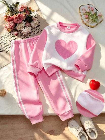 Pink Heart Printed Kids Winter Suit