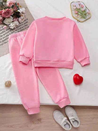 Pink Heart Printed Kids Winter Suit