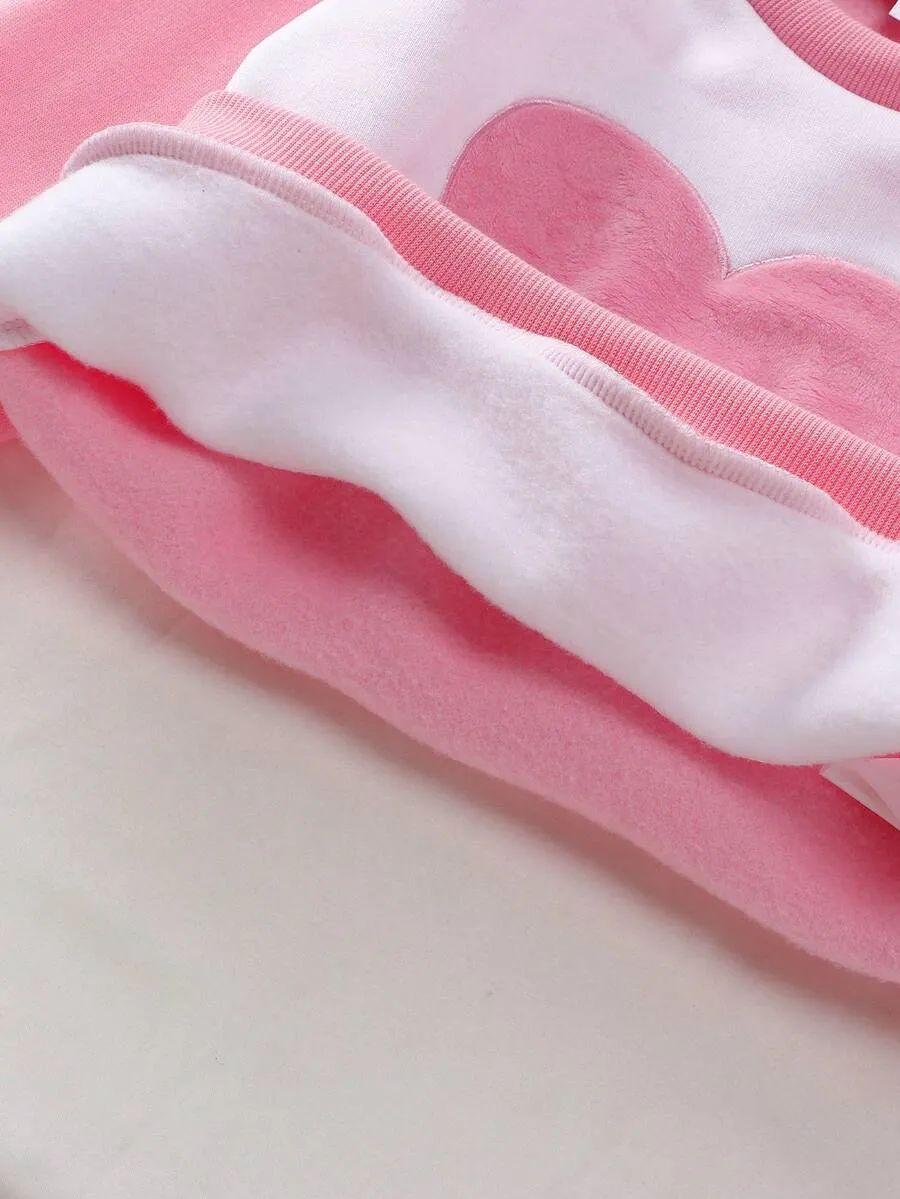 Pink Heart Printed Kids Winter Suit