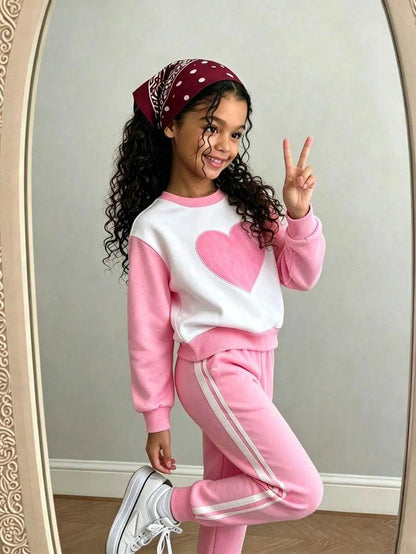Pink Heart Printed Kids Winter Suit