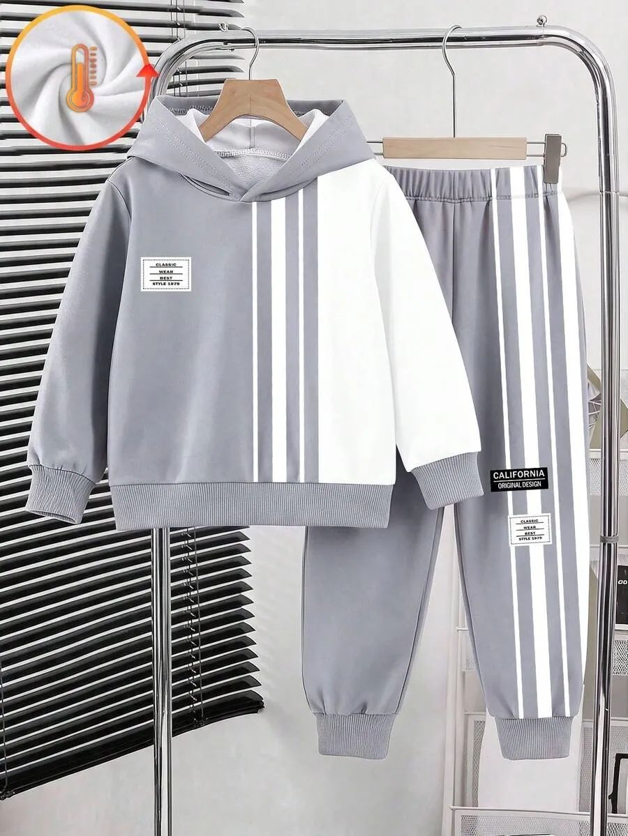 Grey Linear Printed Kids Winter Suit (7-14 Years)