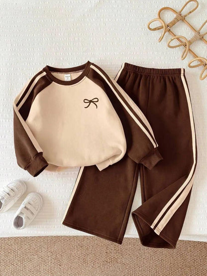 Brown Bow Printed Kids Winter Suit