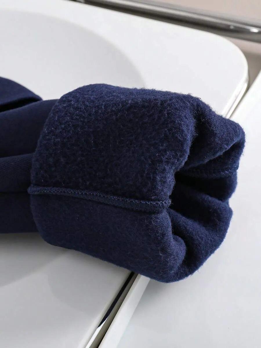 Navy Colorblock Crewneck Printed Kids Winter Suit