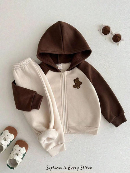 Brown Hooded Bear Printed Kids Winter Suit