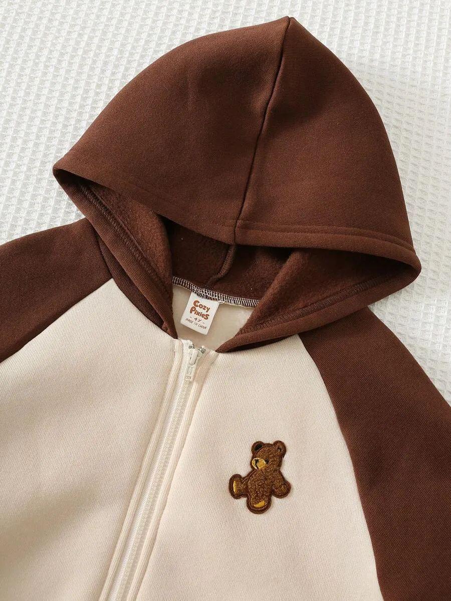 Brown Hooded Bear Printed Kids Winter Suit