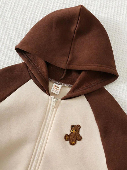 Brown Hooded Bear Printed Kids Winter Suit