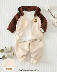 Brown Hooded Bear Printed Kids Winter Suit