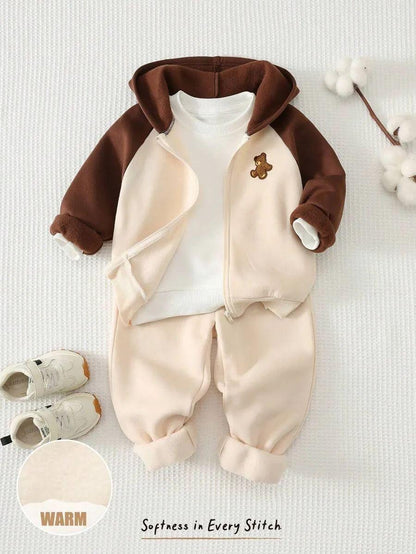 Brown Hooded Bear Printed Kids Winter Suit