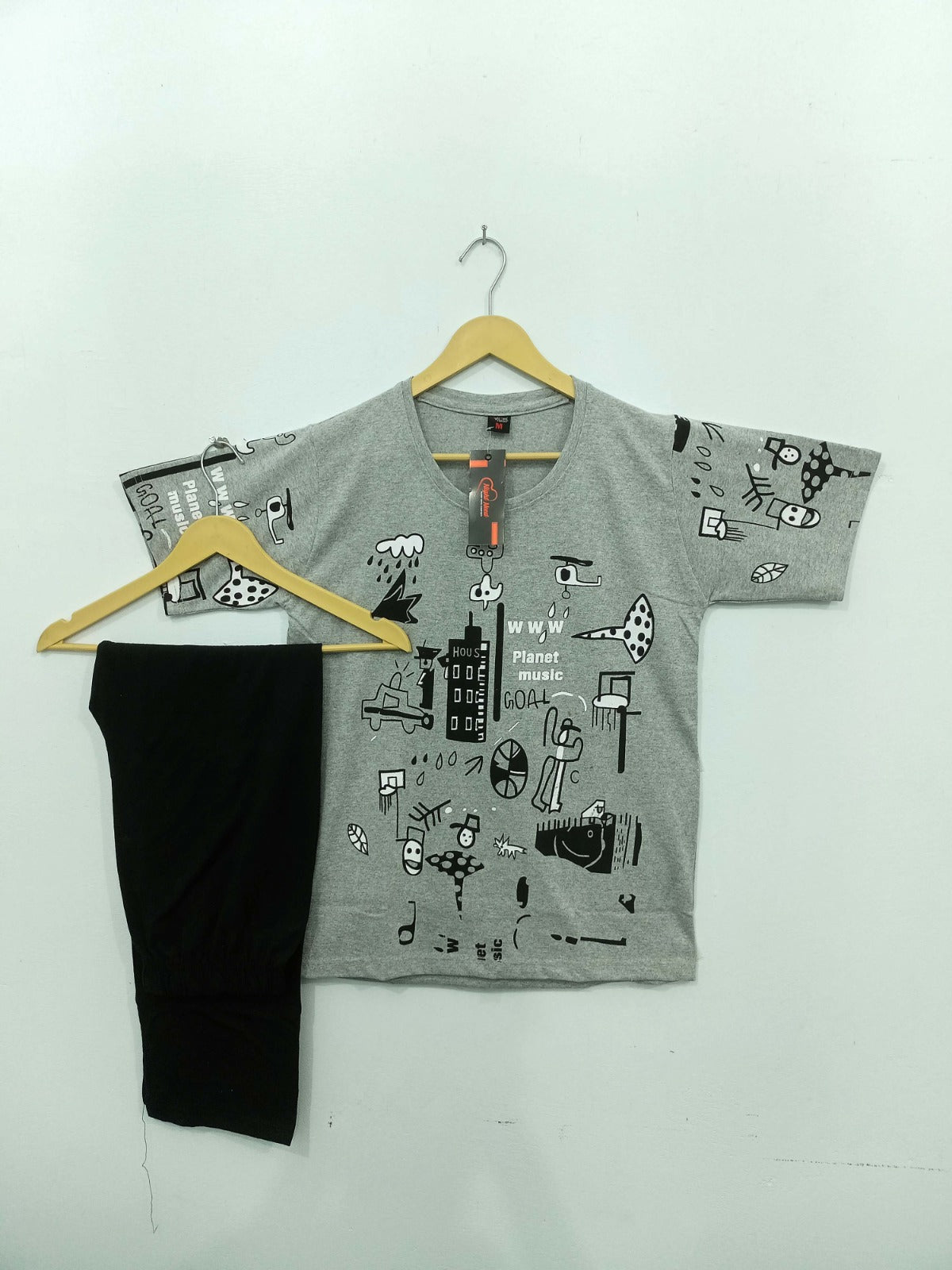 Grey Funcky Printed  Night Suit