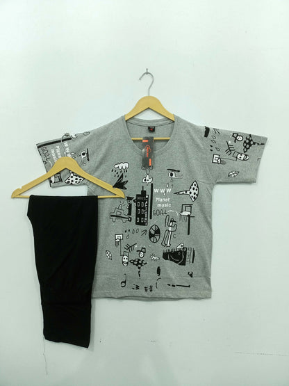 Grey Funcky Printed  Night Suit