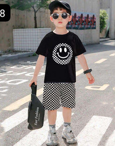 Black Smiley Half Sleeve Kids Suit (Each)