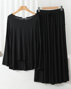 Black Plain Palazo Night Suit