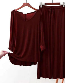 Maroon Plain Palazo Night Suit