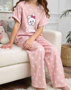 Purple Half Sleeve Butterfly Night Suit (7-14 Years)